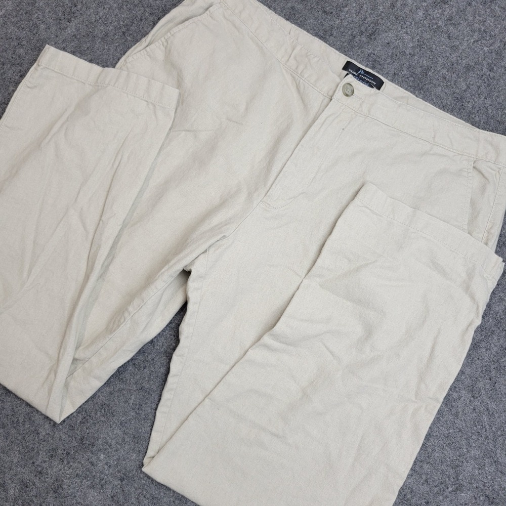 Marc Anthony Pants Mens 38x32 Beige Linen Blend Slim Fit Flat Front Straight Leg